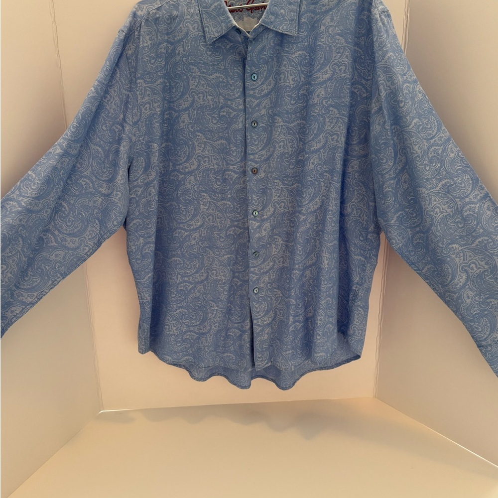 Robert Graham Blue Paisley Casual Button Down Shirt with white flip cuffs